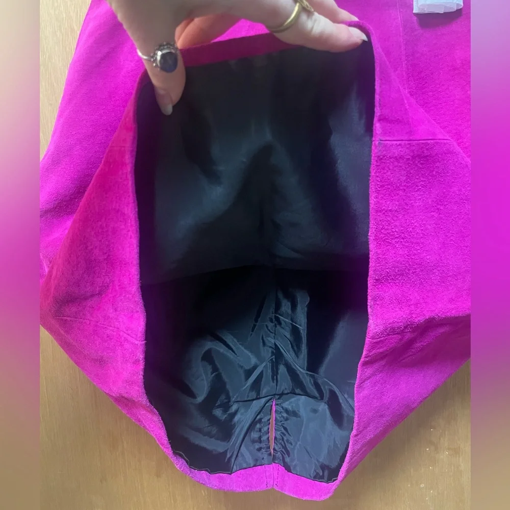 Vintage 90’s Neon Fuchsia Leather Suede Mini Skirt - Picture 12 of 12